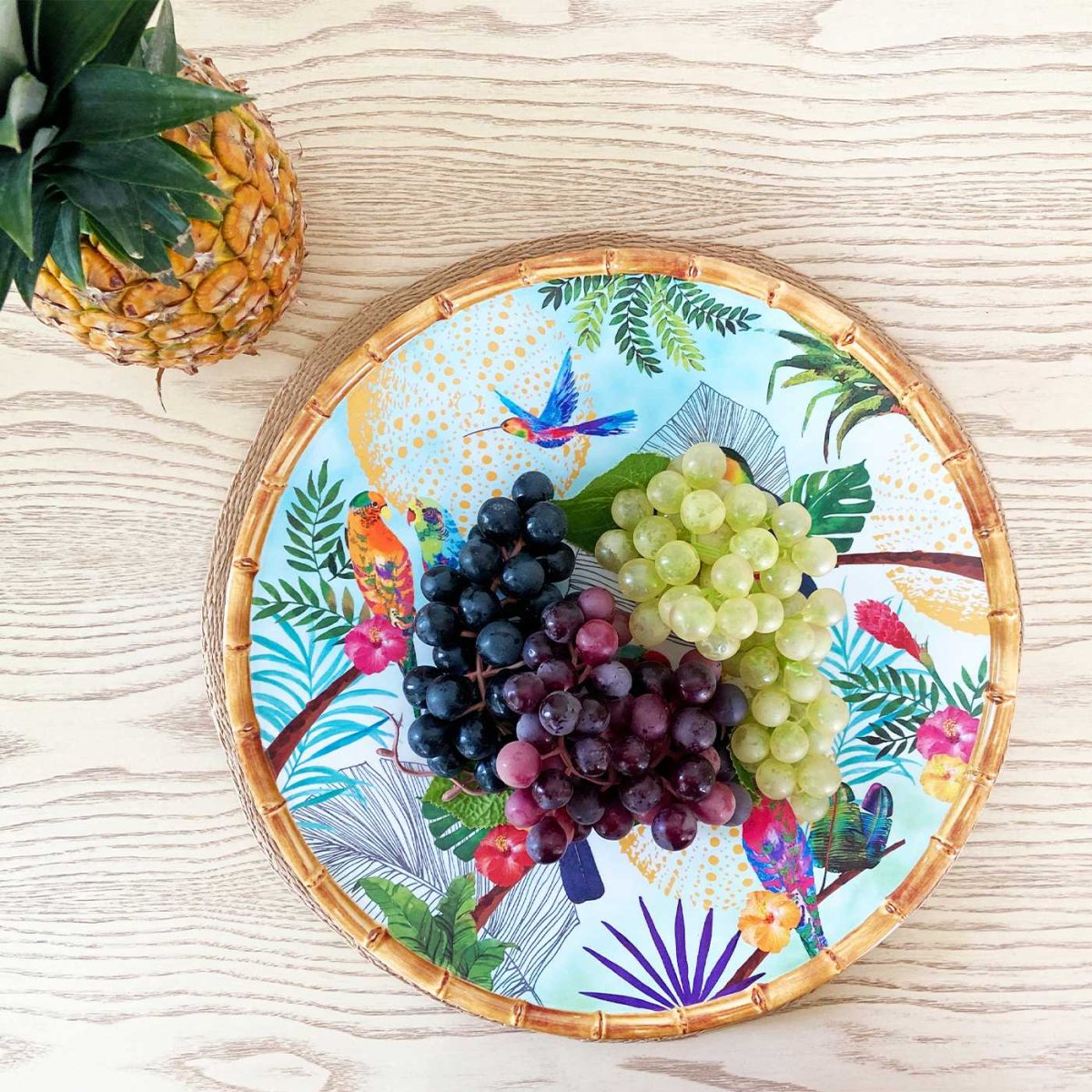 Ronde serveerschaal in melamine met toekans - Ø 35,5 cm - Afbeelding 3