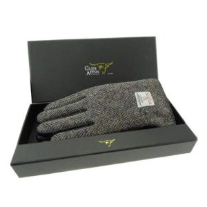 Heren Handschoenen Heide gemêleerd met Zwart Leer - Harris Tweed - Glen Appin of Scotland