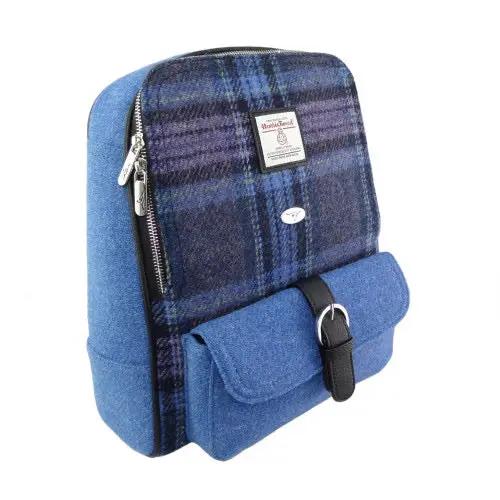 Rugzak Naver Stewart blauw en paars tartan - 33x29x14 - Harris Tweed - Glen Appin of Scotland (kopie)